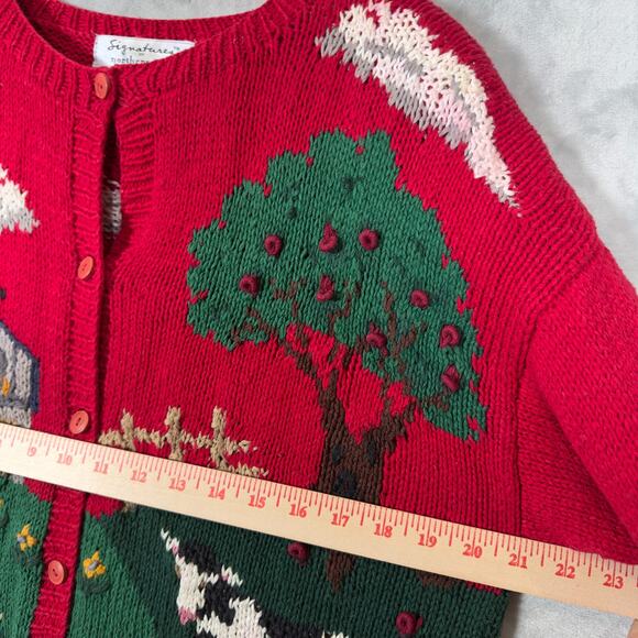 Signature by Northern Isles Knitted by Hand Farm Animals Apple Tree Red XL VTG! - Picture 7 of 15